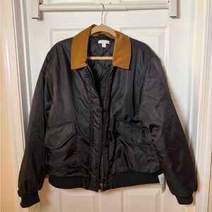Black Jacket with Tan Collar Unisex Oversized Large
